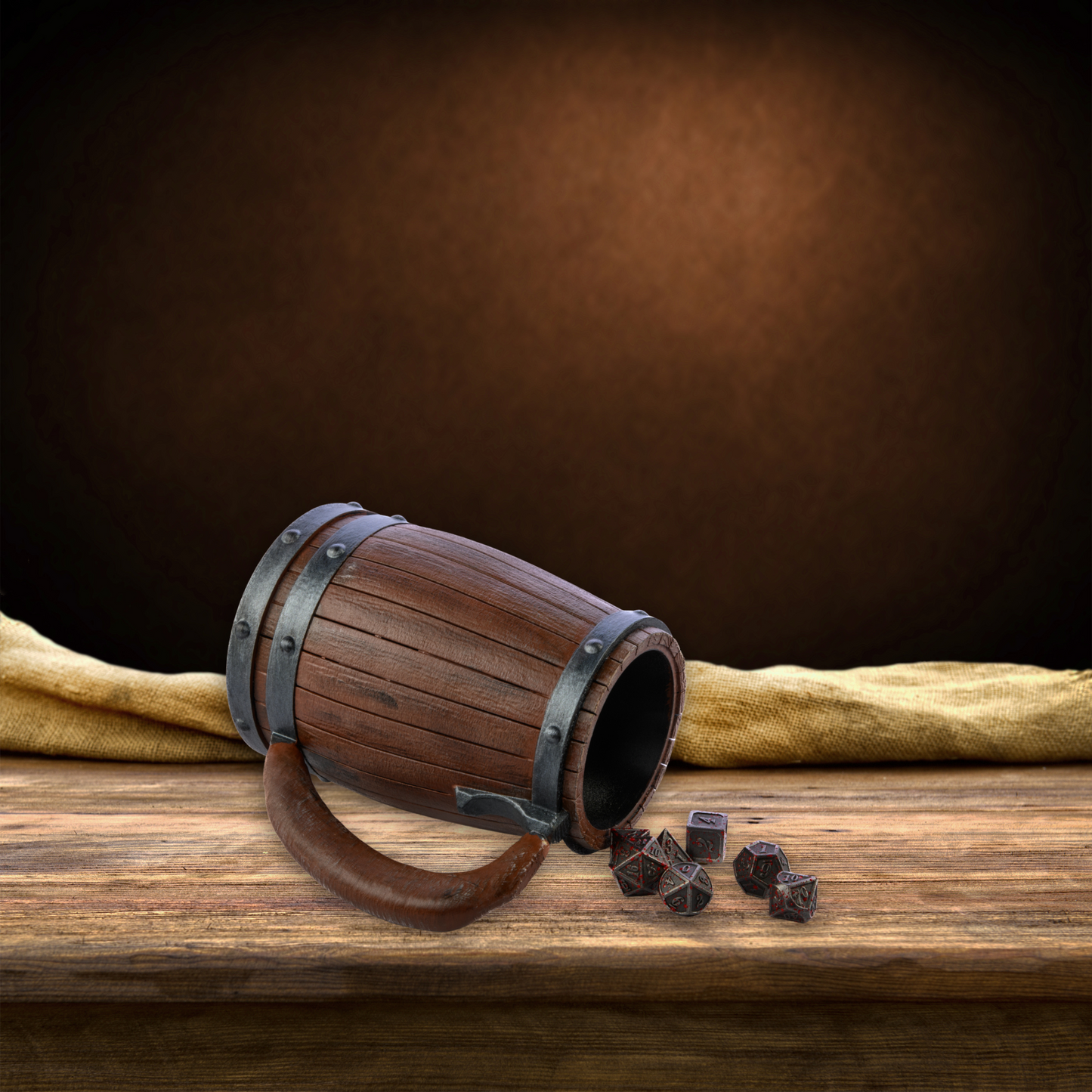 Tavern Barrel Mug Dice Holder - Fits 12oz & 16oz Cans, Rustic Drinkware for Gamers