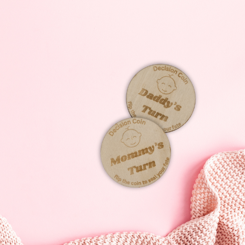 Laser Cut & Engraved Decision Coin for New Parents