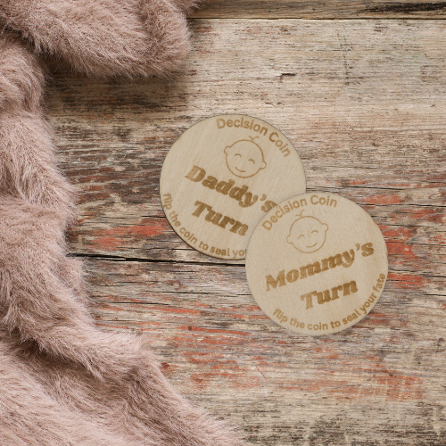 Laser Cut & Engraved Decision Coin for New Parents