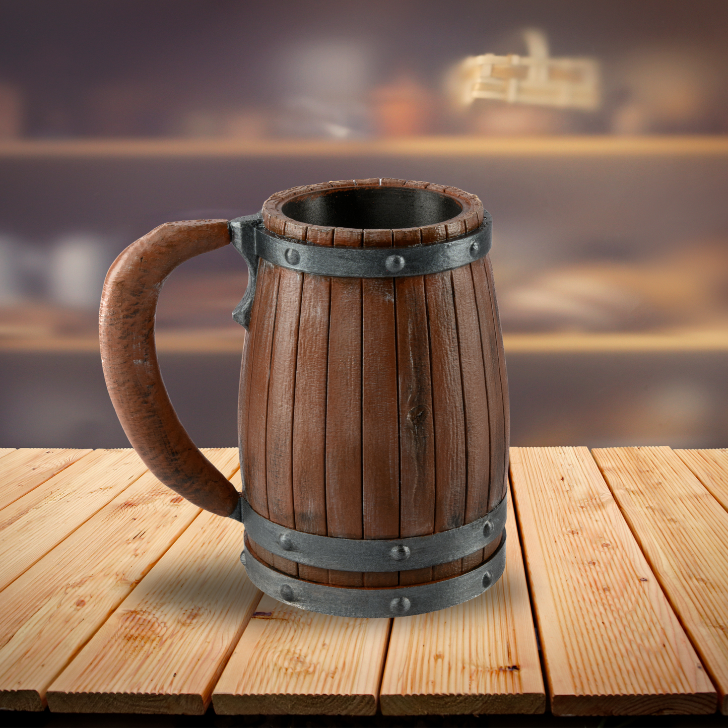 Tavern Barrel Mug Dice Holder - Fits 12oz & 16oz Cans, Rustic Drinkware for Gamers